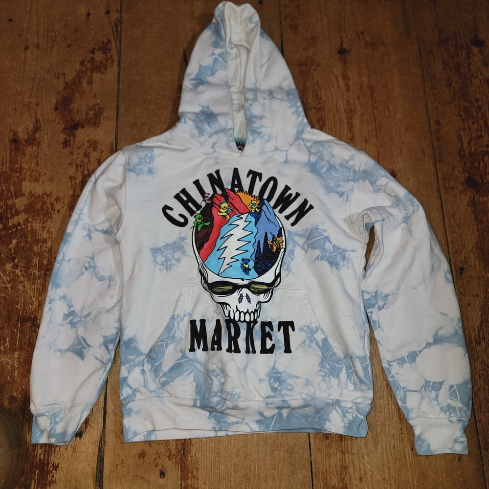 Chinatown Market x Grateful Dead White & Light Blue Tie-Dye Graphic Hoodie